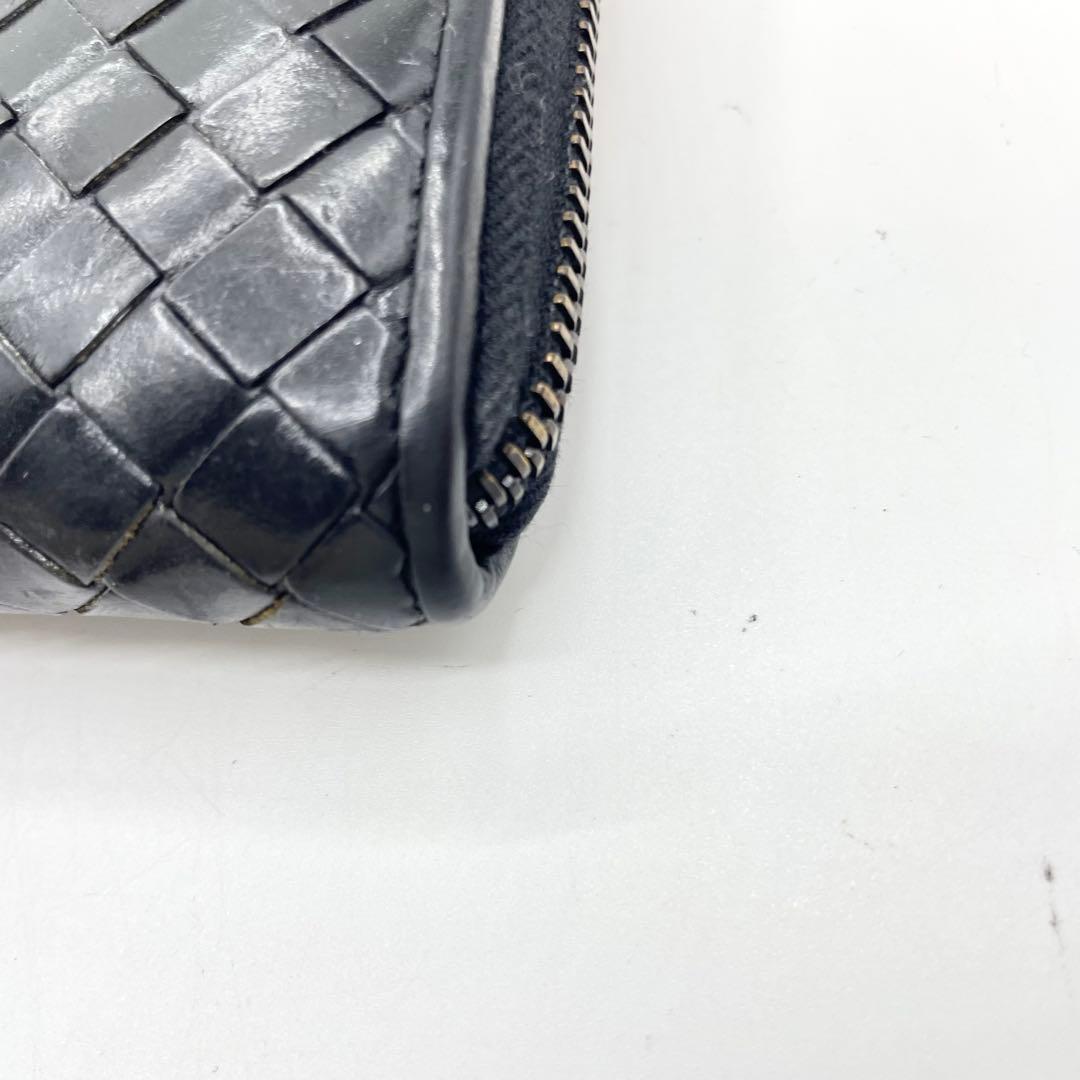 美品　ボッテガヴェネタ　イントレチャート　長財布　ラウンドファスナー　ブラック