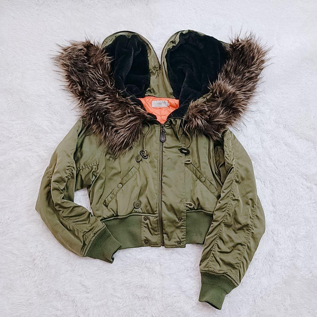 AZUL by moussy N-2B フライトジャケット 短丈 ファー フード