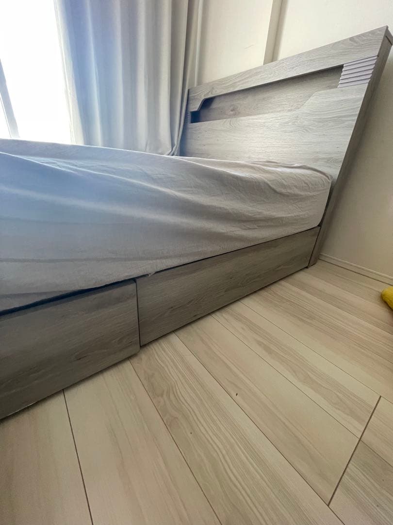 ※直接受取【大塚家具】グレー ヘッドボード付きベッドフレーム セミダブル