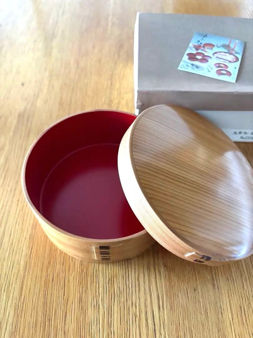 未使用　大舘工芸社　丸弁当(大) 内朱　大舘曲げわっぱ　わっぱ　希少