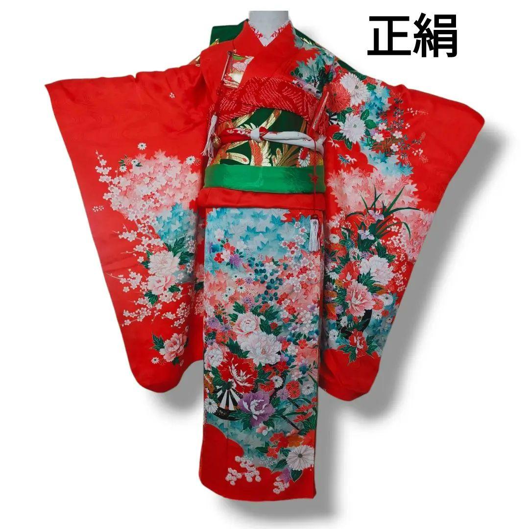 七五三 7歳 女の子 セット 正絹 昭和レトロ 金駒刺繍 牡丹 0706