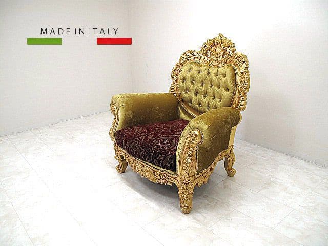 イタリア　ゴールドレリーフ×スワロフスキーエレメント バロック様式1人掛けソファ