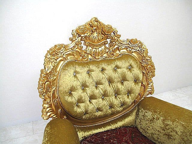 イタリア　ゴールドレリーフ×スワロフスキーエレメント バロック様式1人掛けソファ