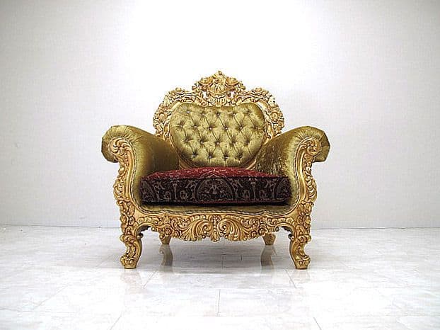 イタリア　ゴールドレリーフ×スワロフスキーエレメント バロック様式1人掛けソファ