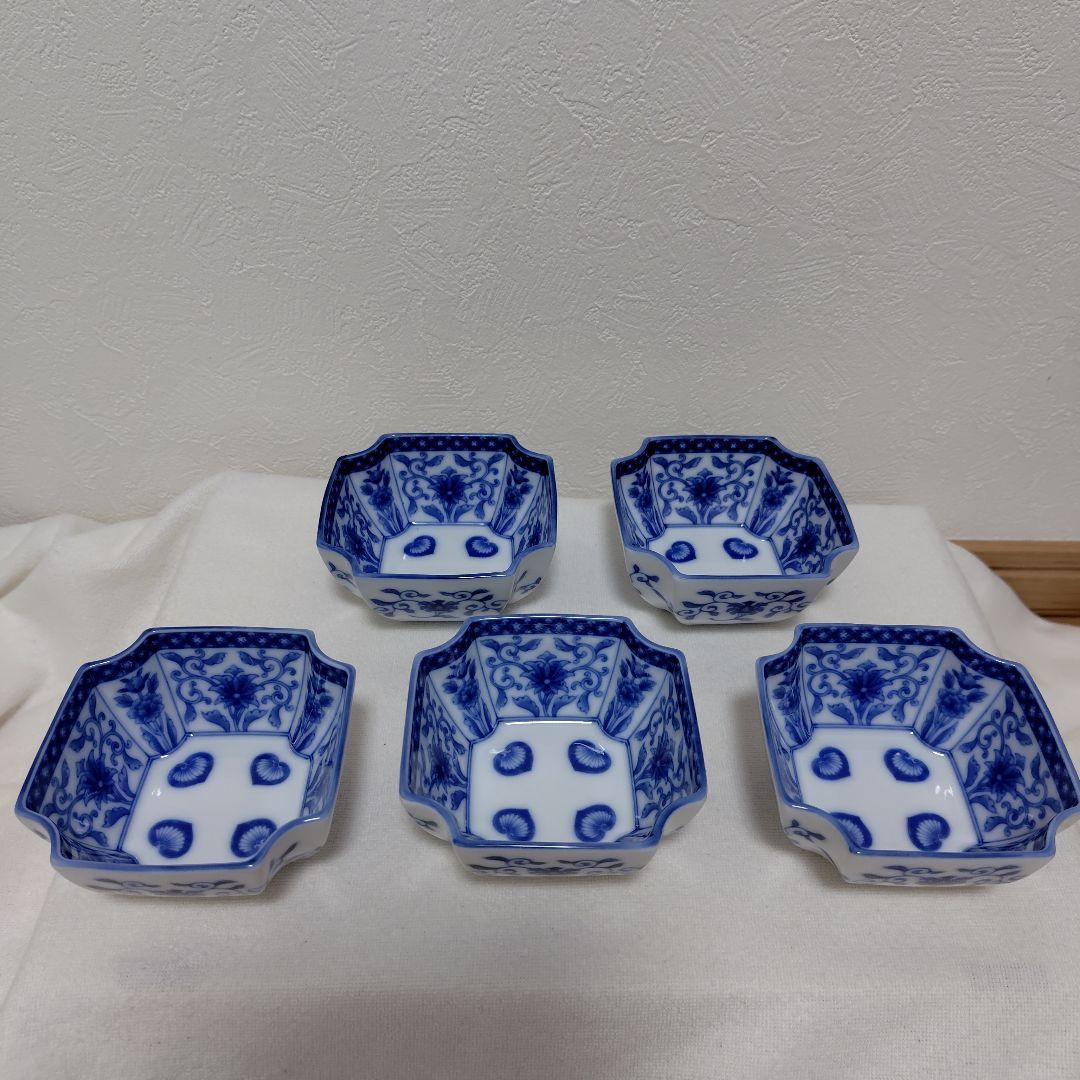 新品✾深川製磁 かぶと唐草 小付 角切小鉢　5枚　木箱【廃盤レア】