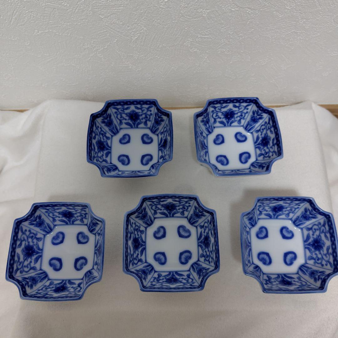 新品✾深川製磁 かぶと唐草 小付 角切小鉢　5枚　木箱【廃盤レア】