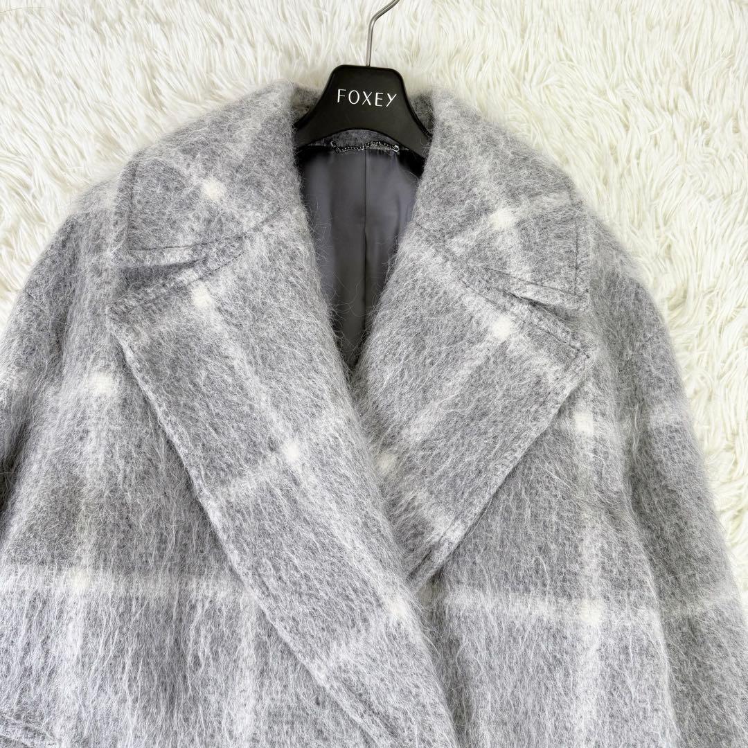 美品✨ 23区 マンテコ生地 シャギーチェック ダブルチェスターコート　グレー