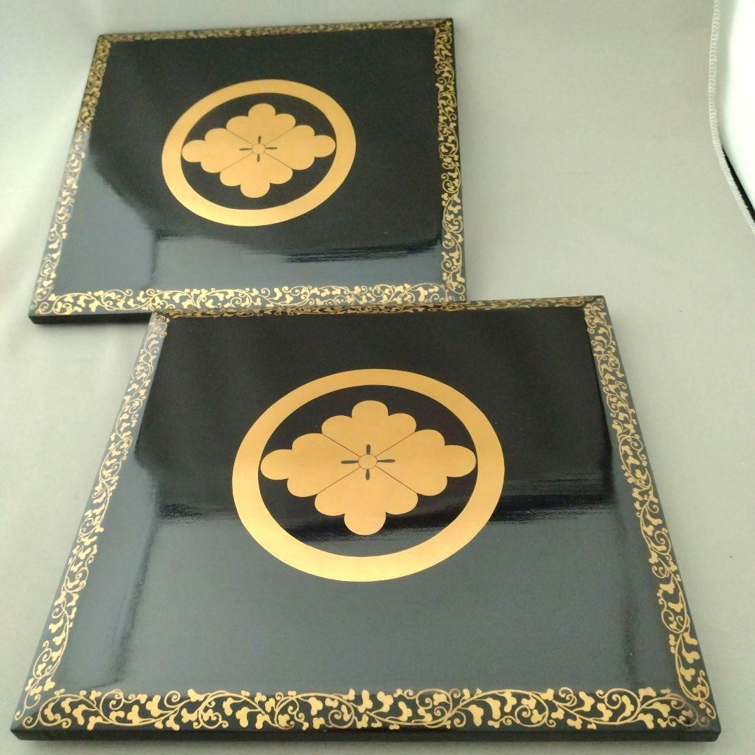 難あり　時代物　輪島塗　金蒔絵　重箱　二段重　家紋入　台付　木箱付