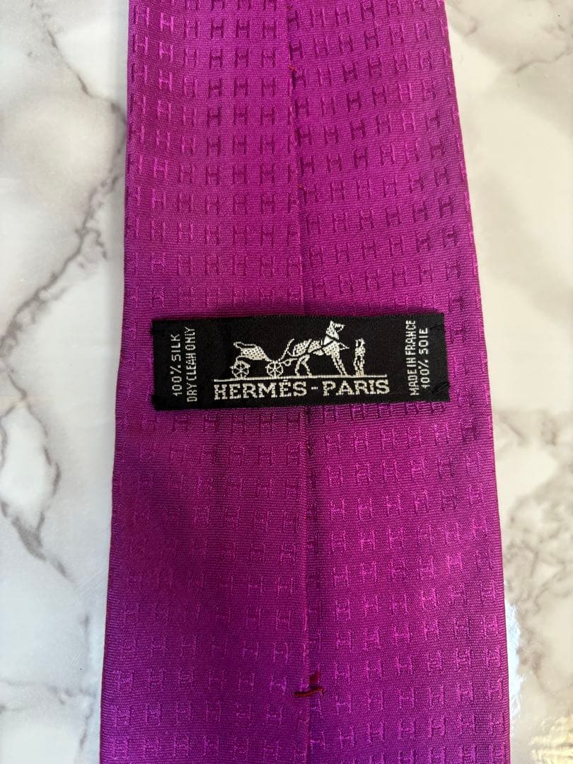 HERMES ネクタイ　パープル　紫　ファソネ　H柄
