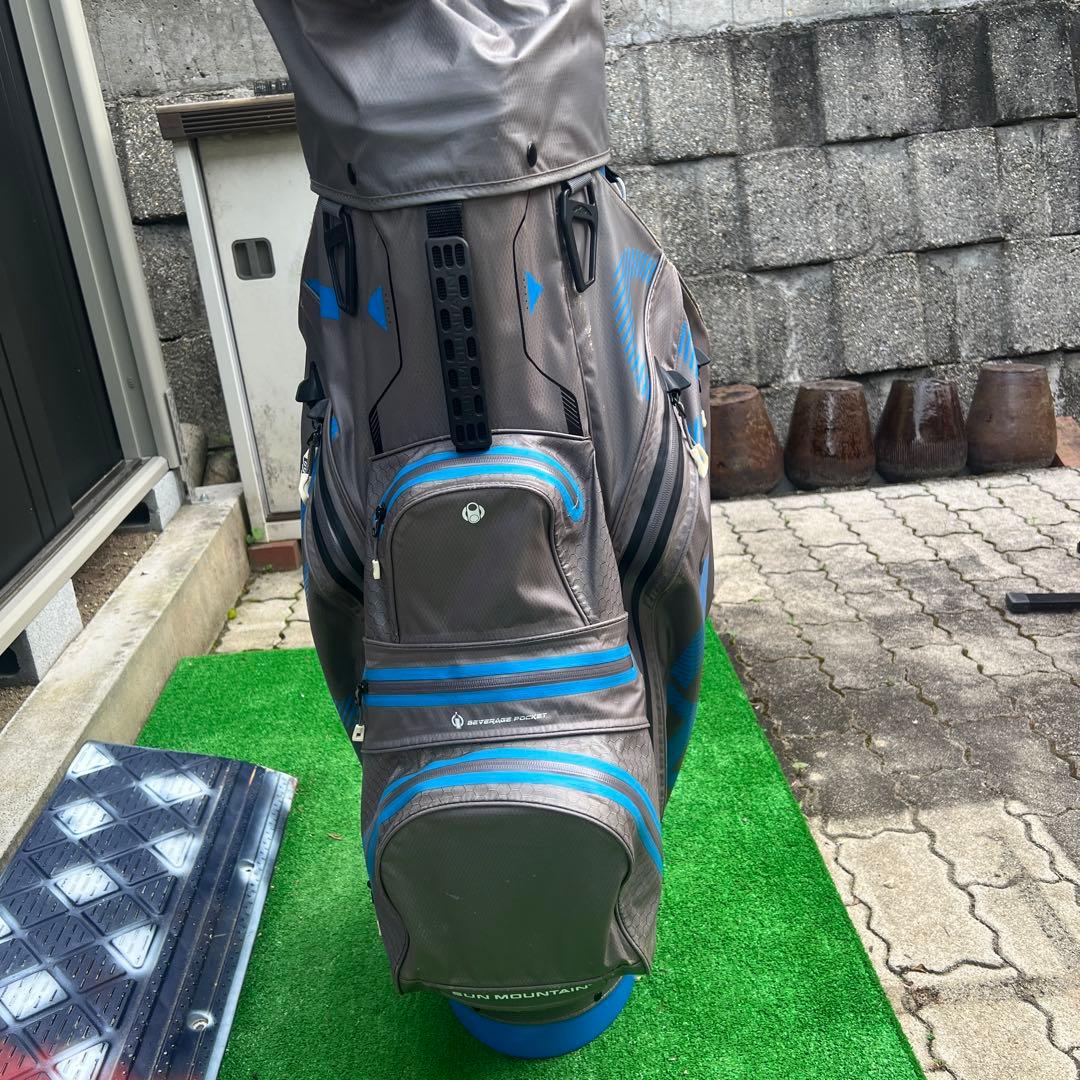 多機能ポケット付きゴルフバッグ グレー/青