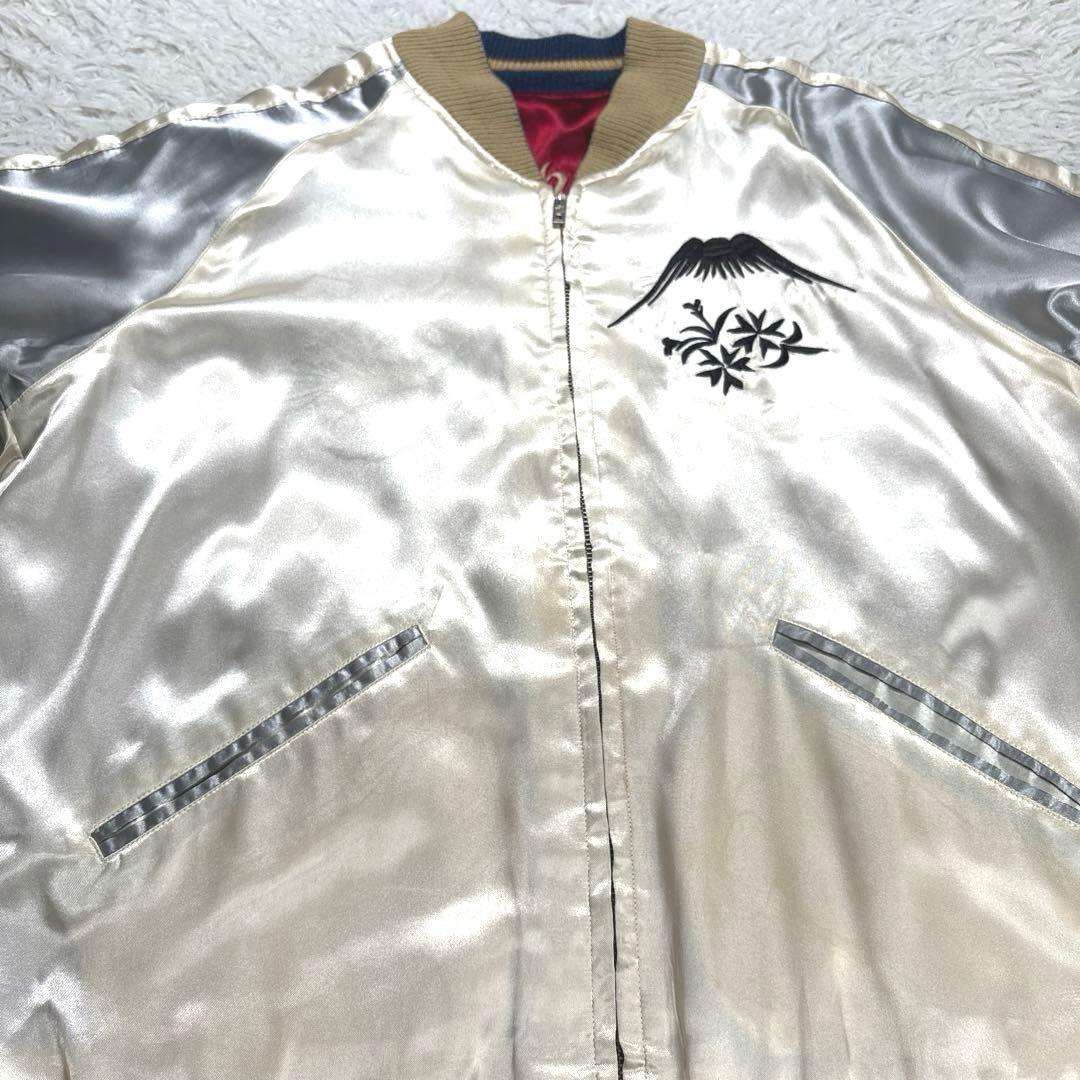 テーラー東洋　スカジャン　サテン　リバーシブル　鷲　日本地図　富士山　総刺繍　M