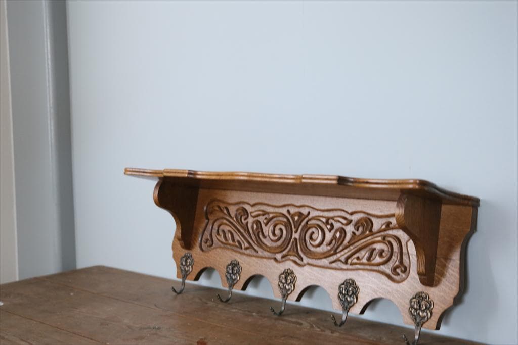 フランスアンティーク木製ウォールフック/シェルフ/壁掛けラック(86-175)