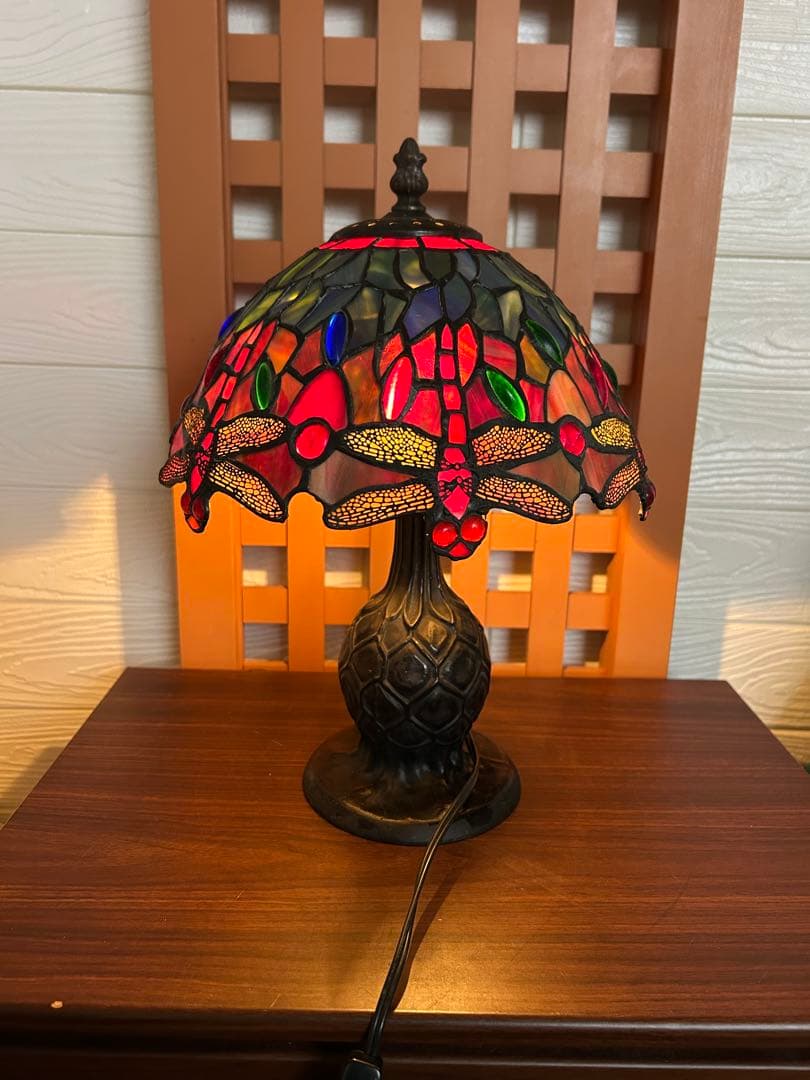 ヴィンテージ ティファニー調 ステンドグラスランプ 蜻蛉 トンボ 照明