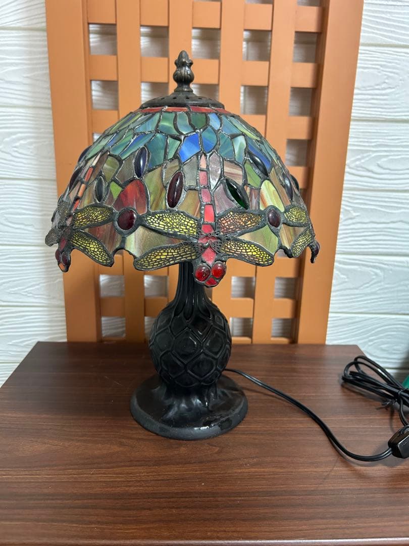 ヴィンテージ ティファニー調 ステンドグラスランプ 蜻蛉 トンボ 照明