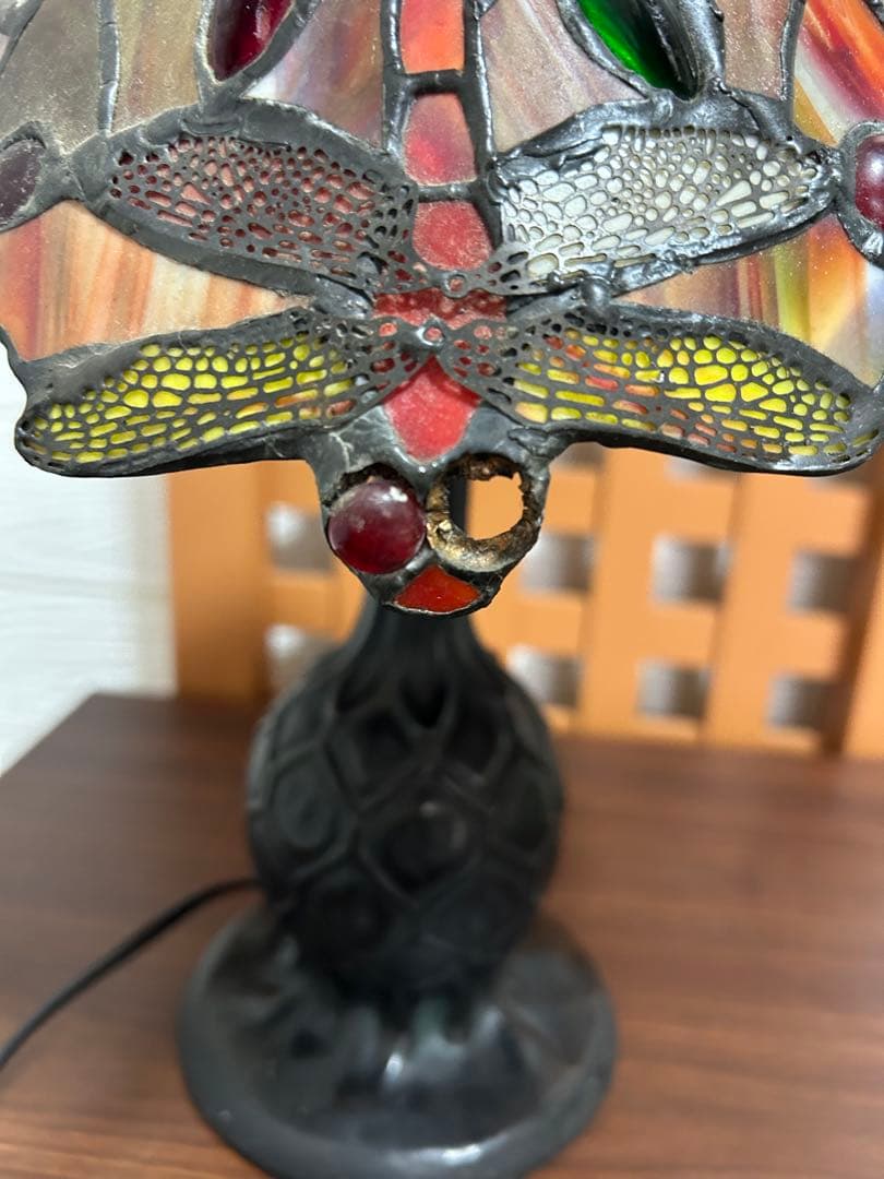 ヴィンテージ ティファニー調 ステンドグラスランプ 蜻蛉 トンボ 照明
