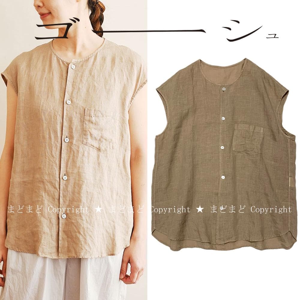 2021 ゴーシュ 80/1 リネン フレンチスリーブ シャツ 2 ブラウス 麻