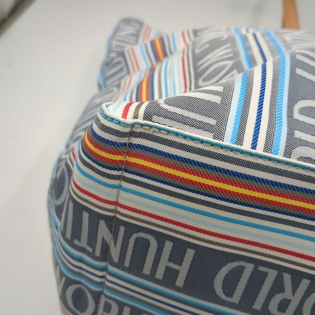 未使用 ハンティングワールド トートバッグ マルチカラー ロゴ ストライプ タグ