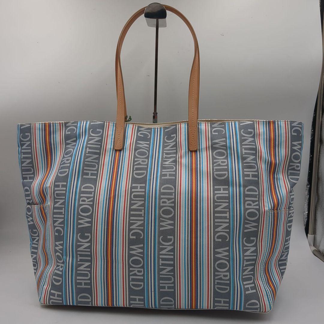 未使用 ハンティングワールド トートバッグ マルチカラー ロゴ ストライプ タグ