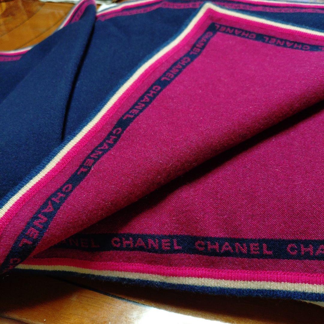 CHANEL ウールマフラー ネイビー/ピンク