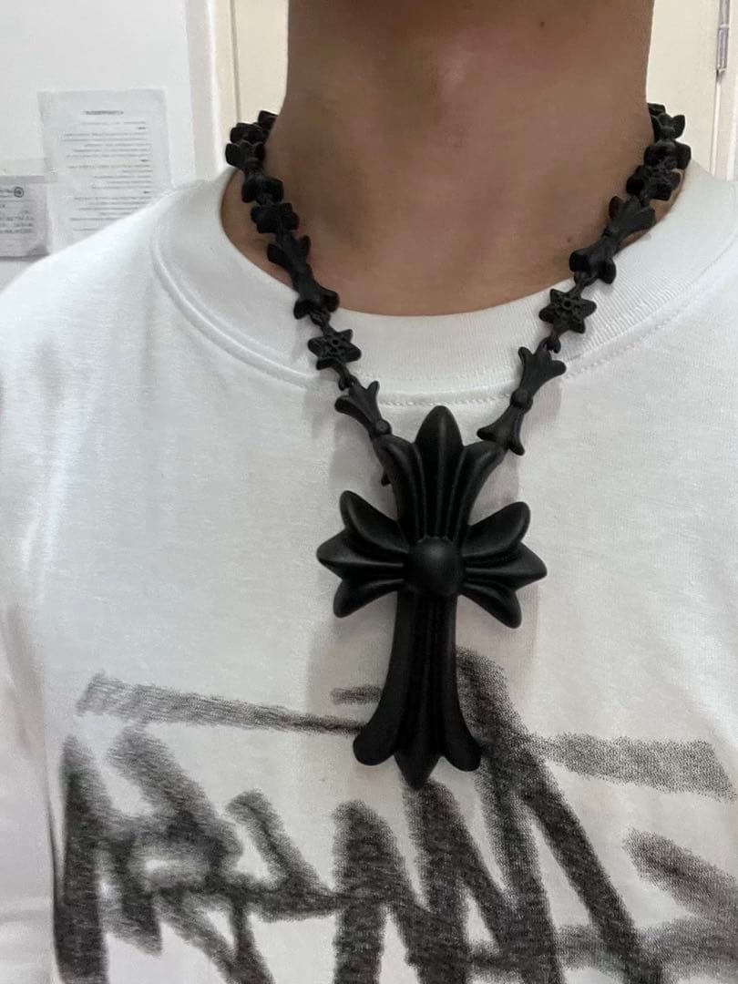 バカデカFAKE HEARTSクロスブラック 十字架 ネックレス　クロムハーツ