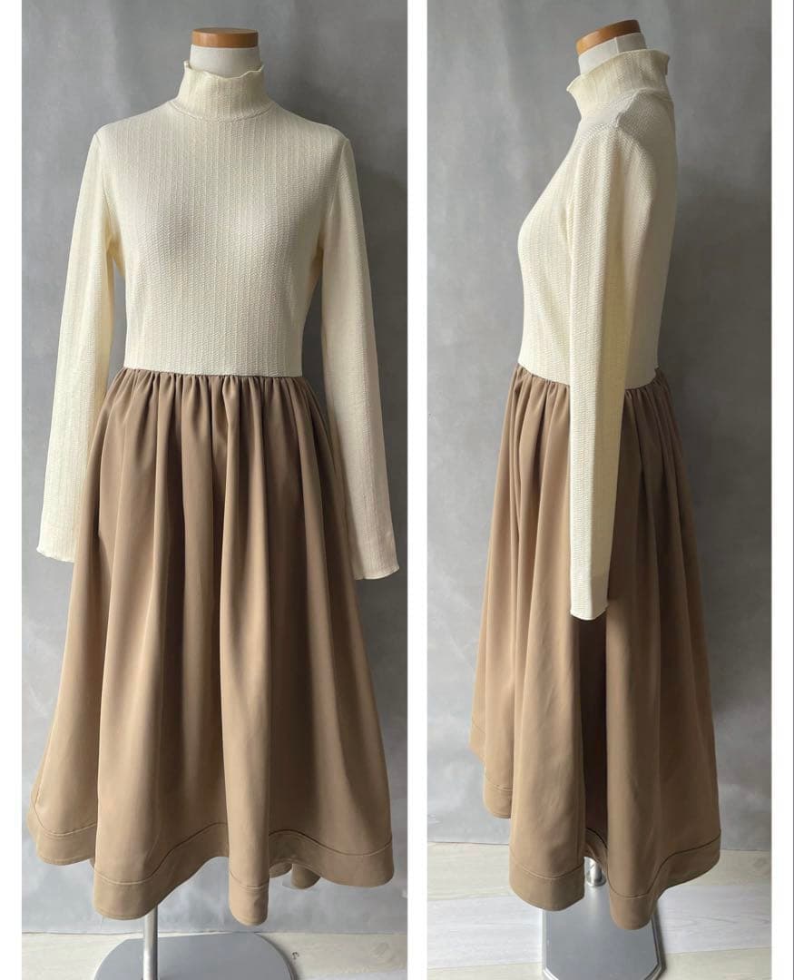 極美品✨エストネーション　24AW ドッキングワンピース　38 オフ白　ベージュ