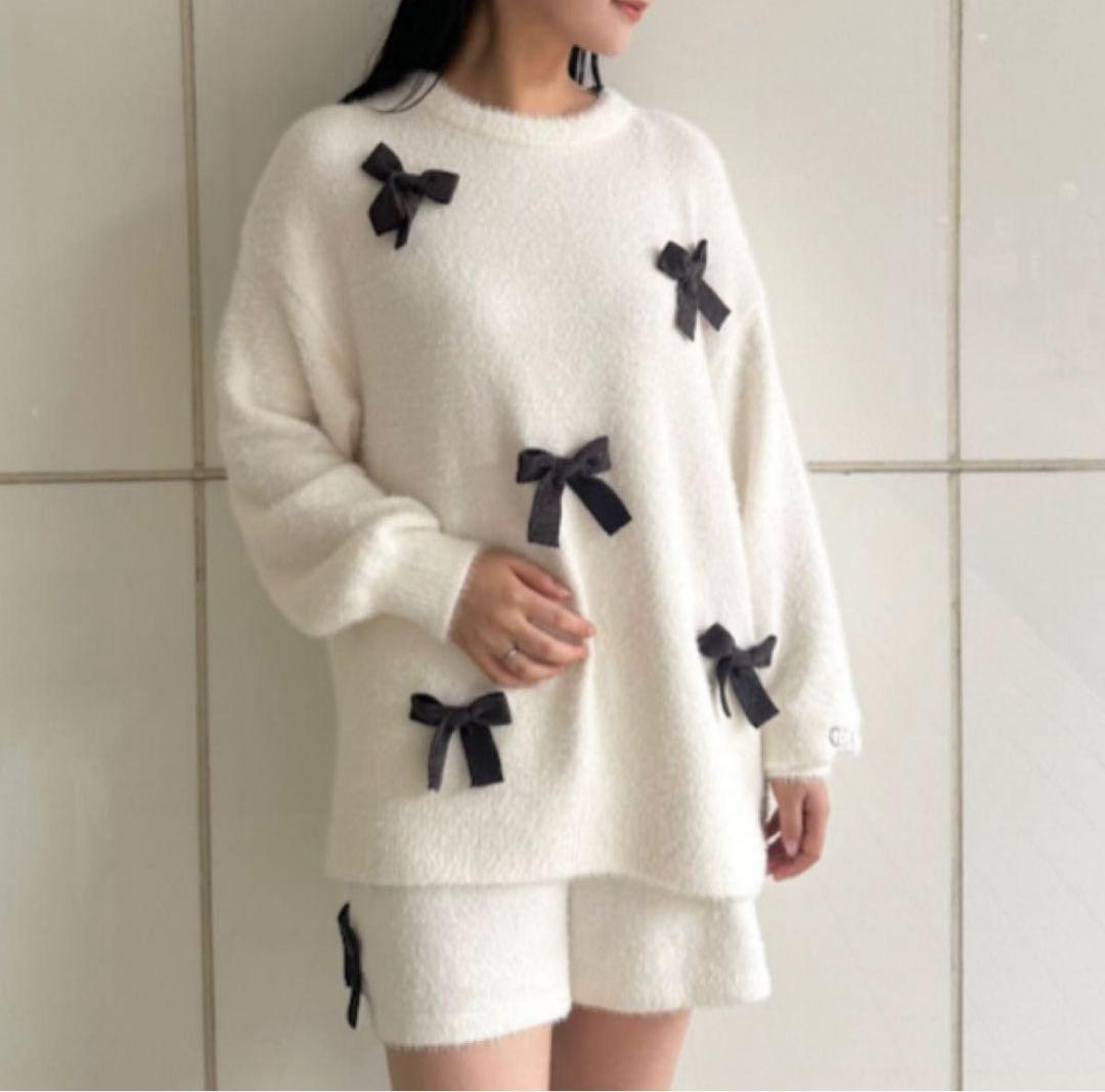 ジェラピケ　リボンプルオーバー&ショートパンツセット オフホワイト