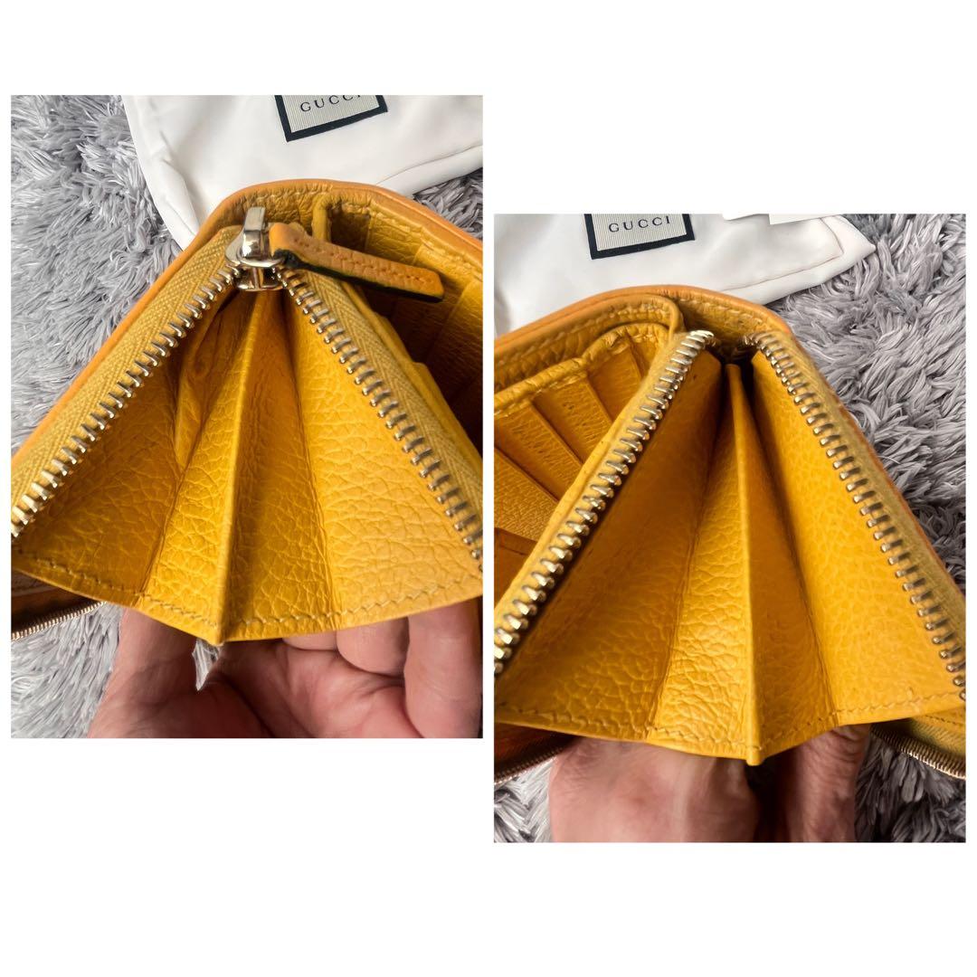 GUCCI 折り財布　GGキャンバス イエロー　ラウンドファスナー