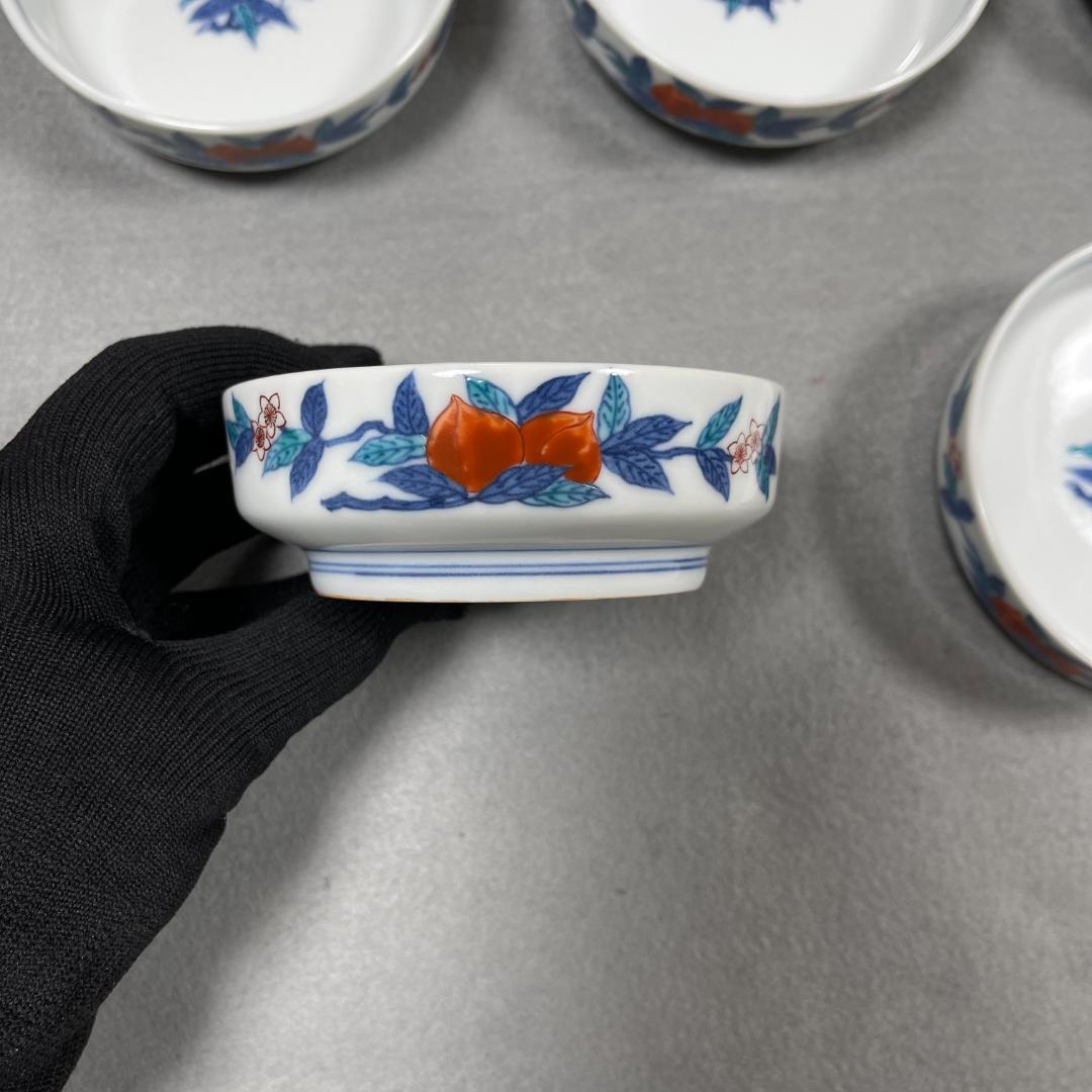 今泉今右衛門 窯 12代 錦桃絵 深小皿 5枚（共箱・栞・美品）