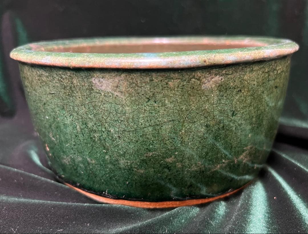 中国清朝在銘（石湾和安造）緑釉陶器 古美術 骨董品高さ8.5cmx口径19cm