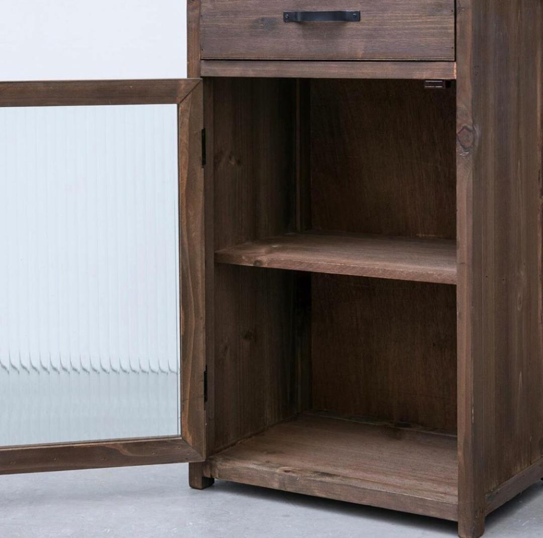 波板ガラス 古材 キャビネット 木製 食器棚 収納家具 リビング収納 和モダン