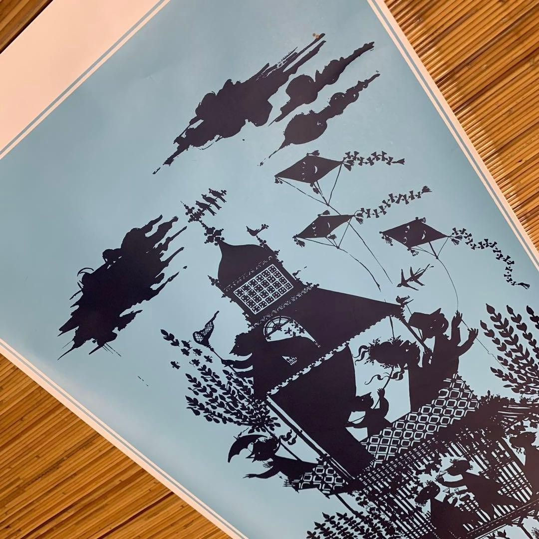 ビヨンヴィンブラッド　ビンテージ大型四季ポスターブルーの秋！影絵の様で懐かしい。