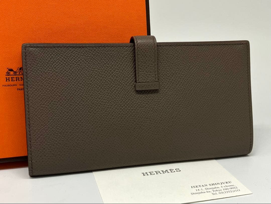 ⭐️ 極美品 エルメス ベアン スフレ 長財布 グレー エタン 鑑定済