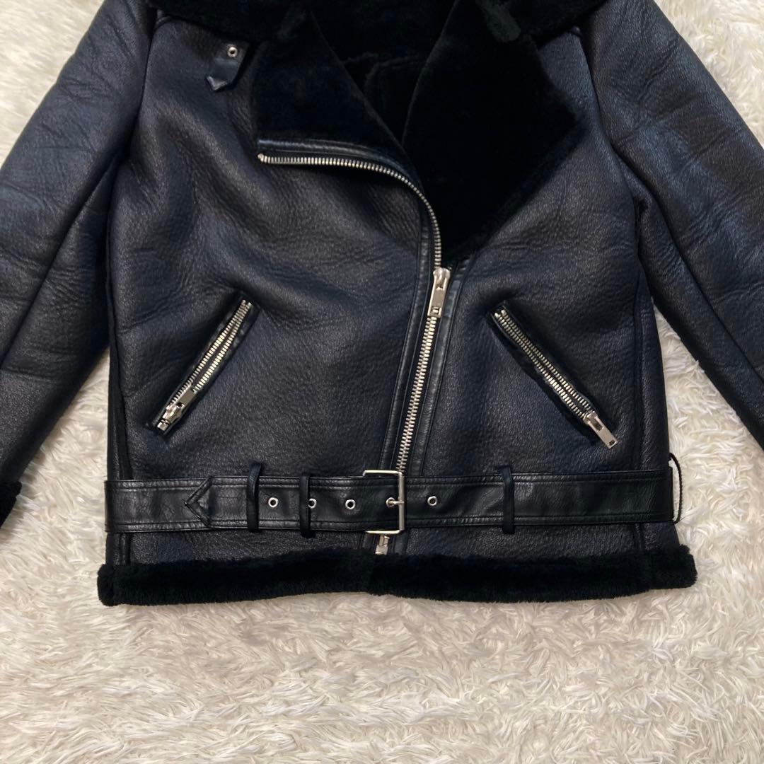 ZARA フェイクムートン ダブルライダース ボアジャケット ボア B-3