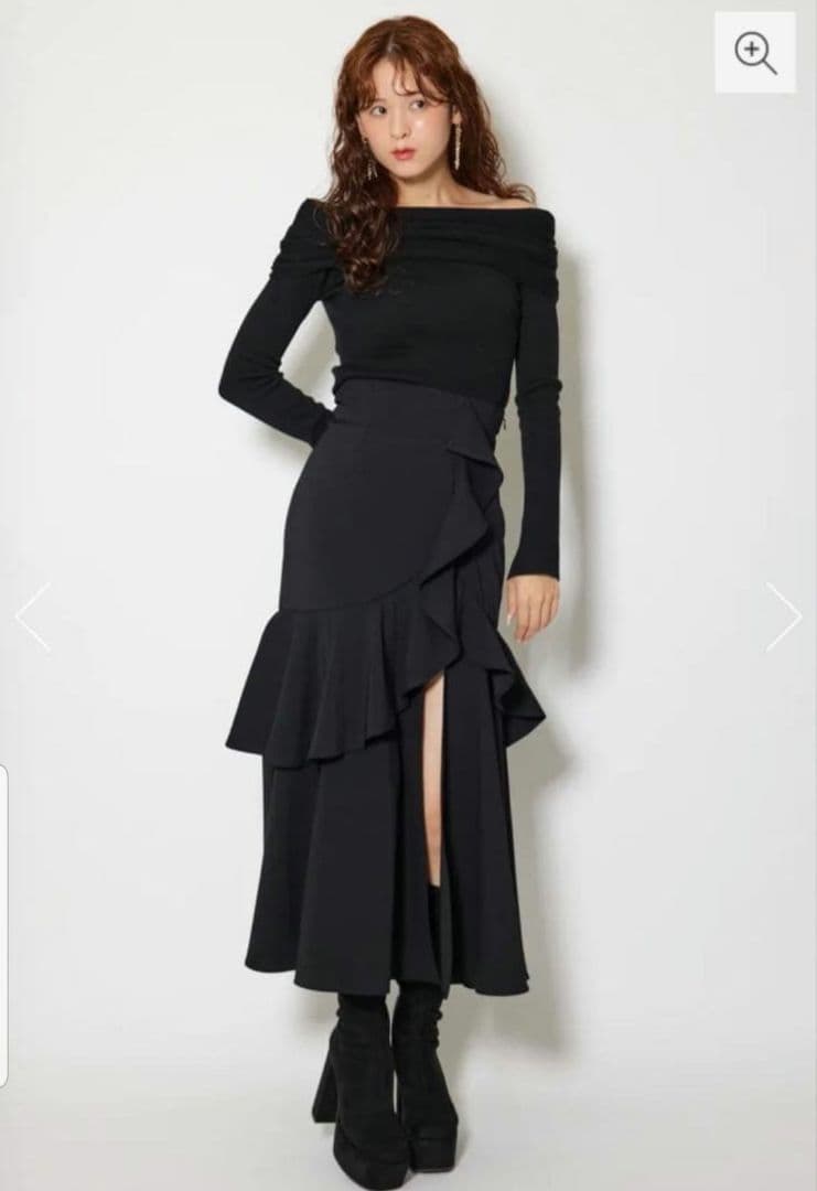 rienda ダブルフリルスリットスコートショートパンツ　ブラック　M