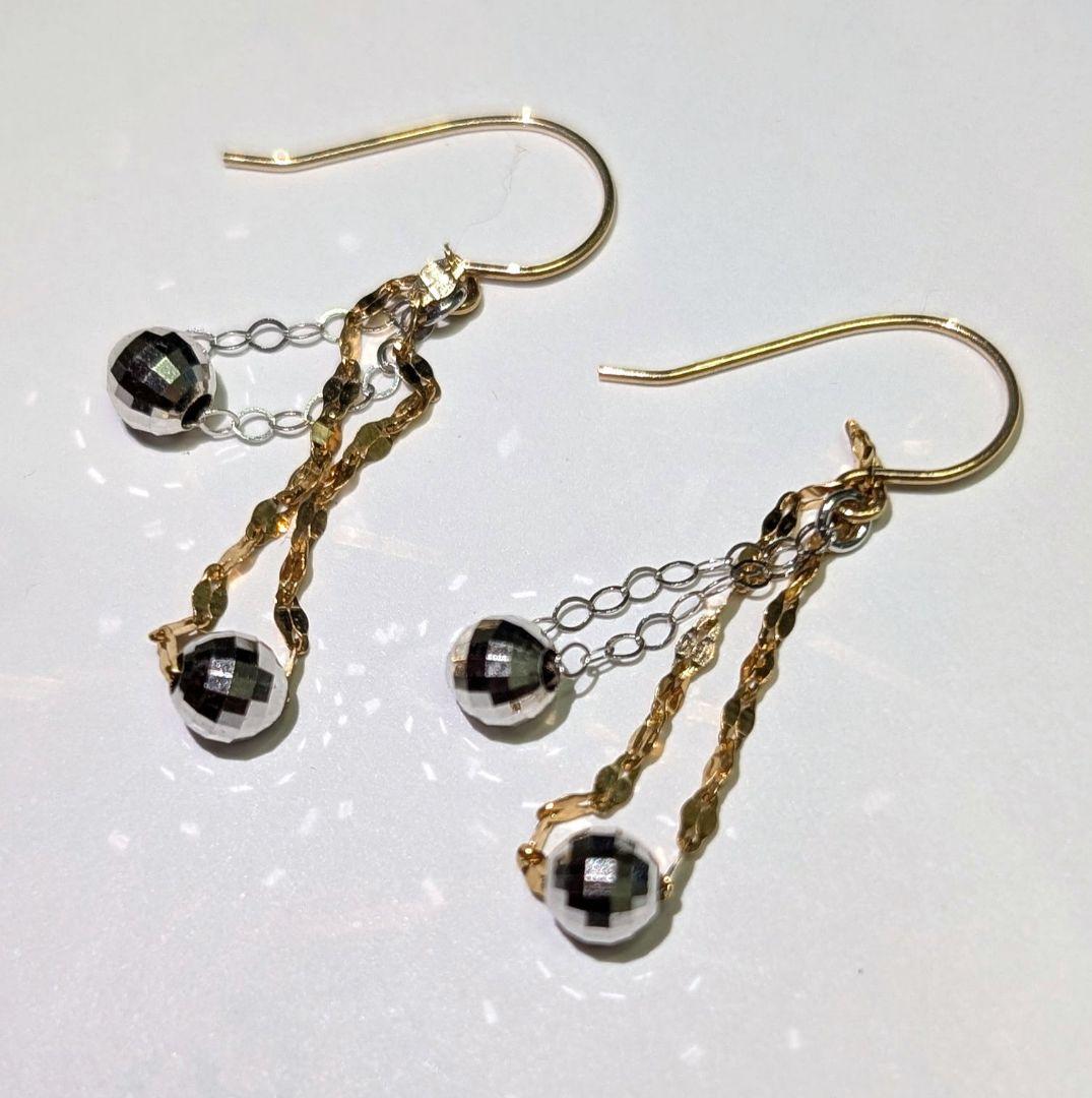 K18★ペダルチェーン＆ミラーボール・キラキラロングピアス