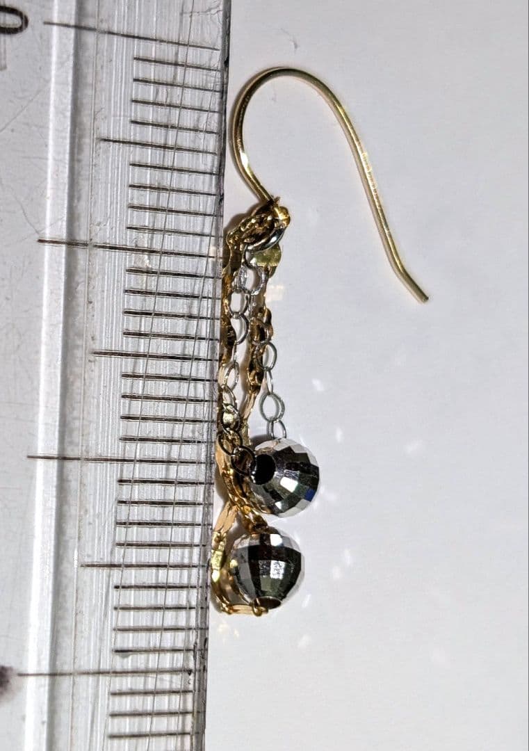 K18★ペダルチェーン＆ミラーボール・キラキラロングピアス