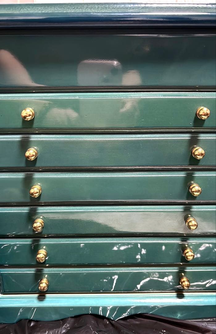 ティール色の花柄象嵌細工小物入れ　アンティーク　イタリア製