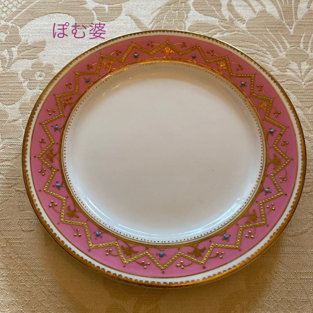 【英国／窯不明】金彩 金盛 エナメル／デザート皿 プレート ４枚セット