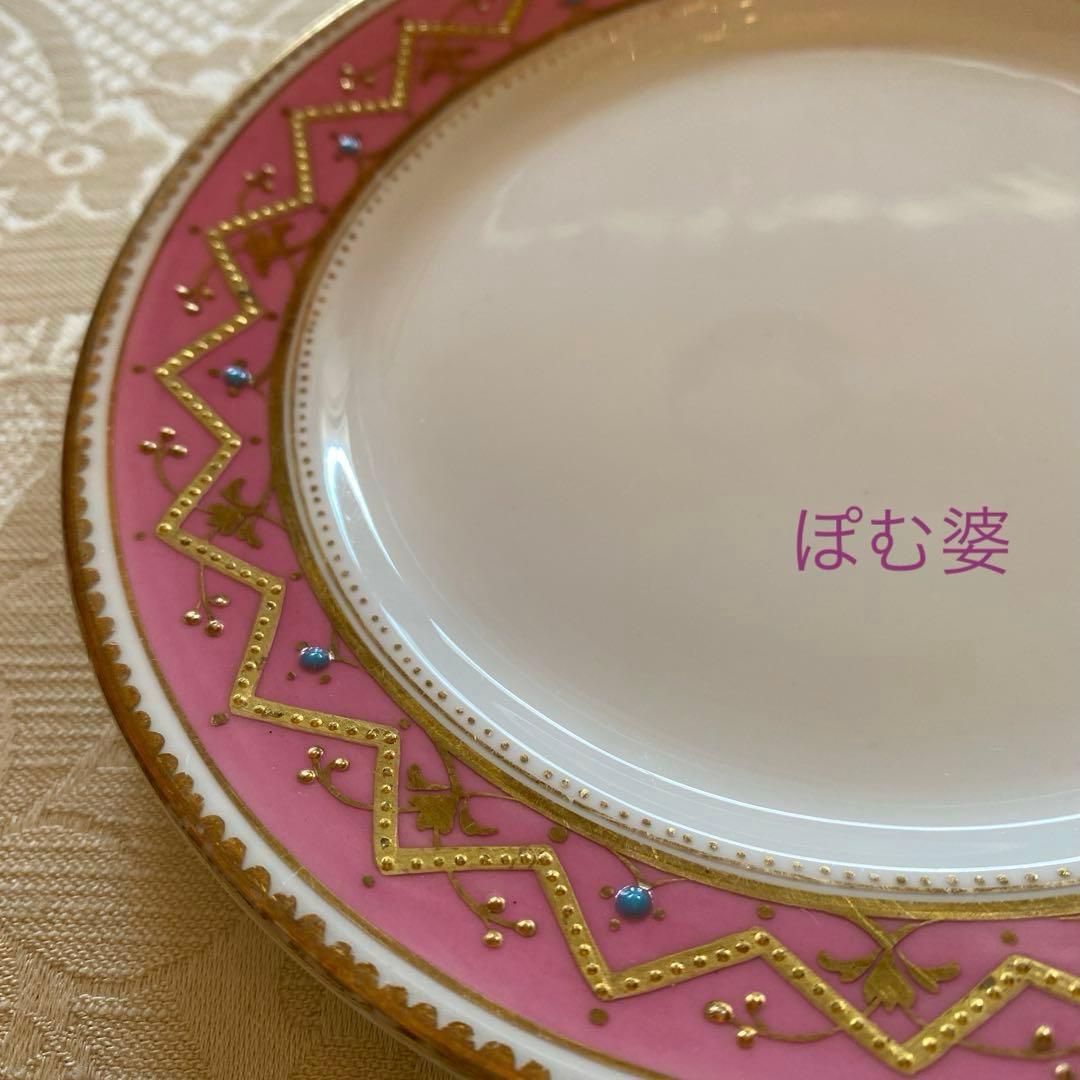 【英国／窯不明】金彩 金盛 エナメル／デザート皿 プレート ４枚セット