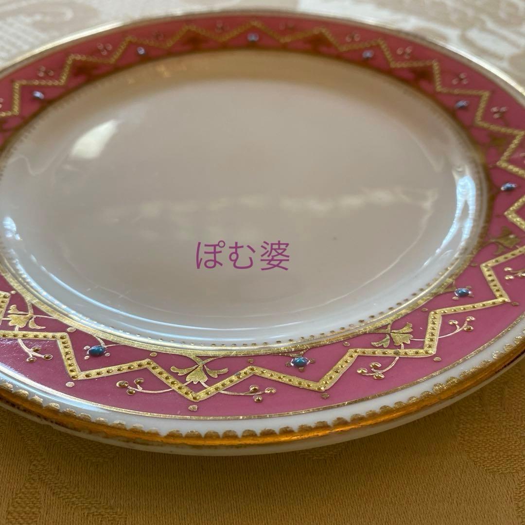 【英国／窯不明】金彩 金盛 エナメル／デザート皿 プレート ４枚セット