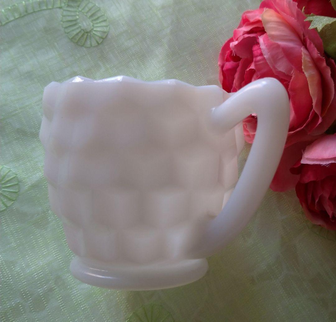 USAヴィンテージ♡ダイヤカットのクリーマー♡ミルクガラス♡未使用♪