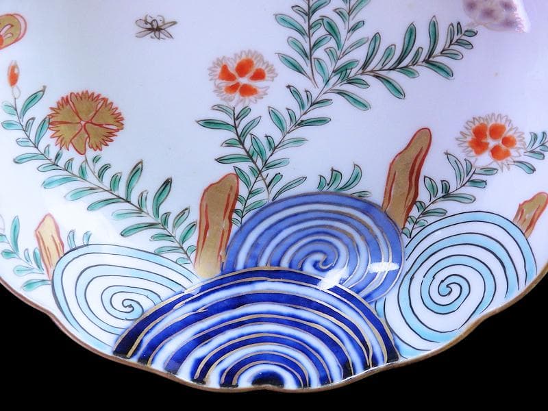 古伊万里　金襴手　撫子に桜花の図　膾皿　５客　D129AS-DAp