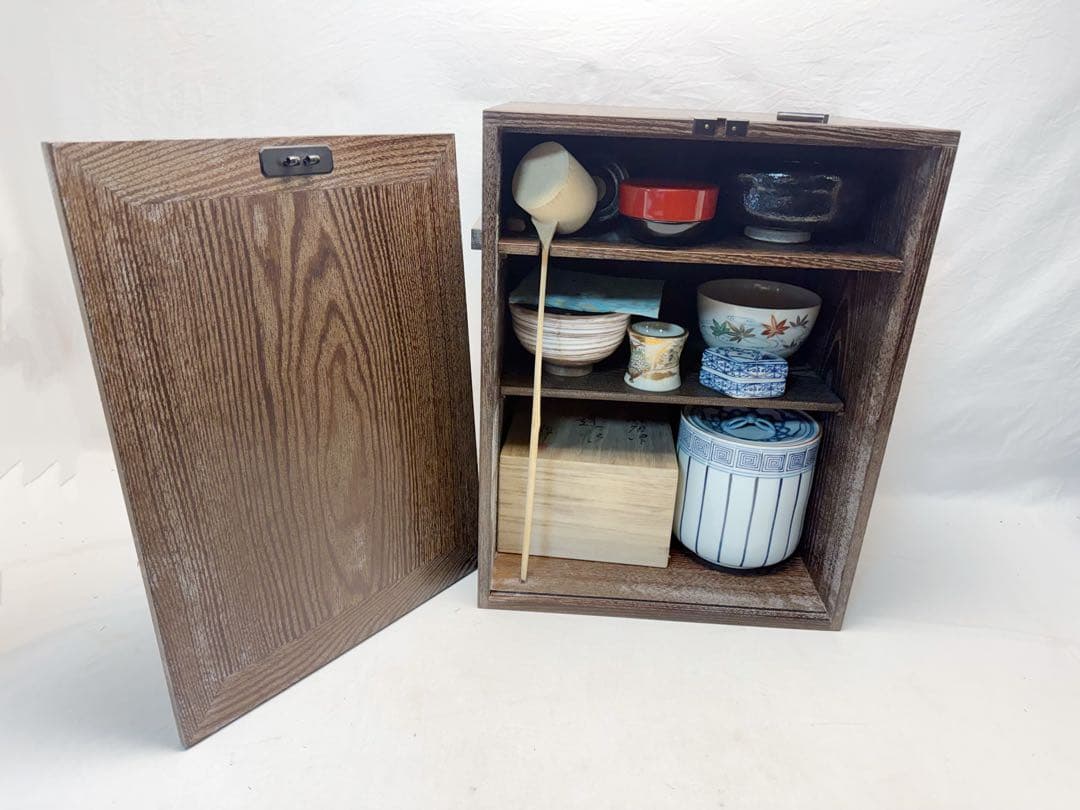 未使用 茶道具 指物師 仙水正之作 蝋引き仕上げ 桑 旅箪笥 十三点セット印有