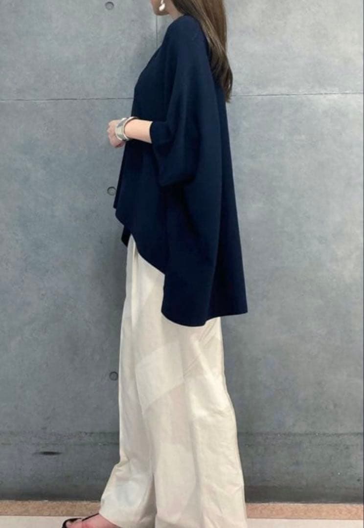 極美品 アドーア ポロニット オーバーサイズニット ダークネイビー ポンチョ