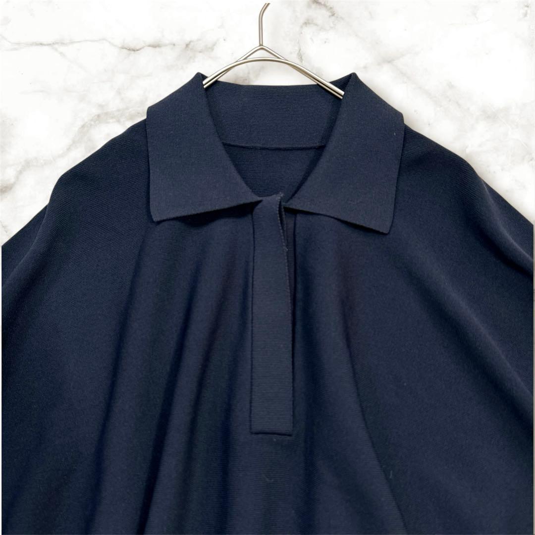極美品 アドーア ポロニット オーバーサイズニット ダークネイビー ポンチョ