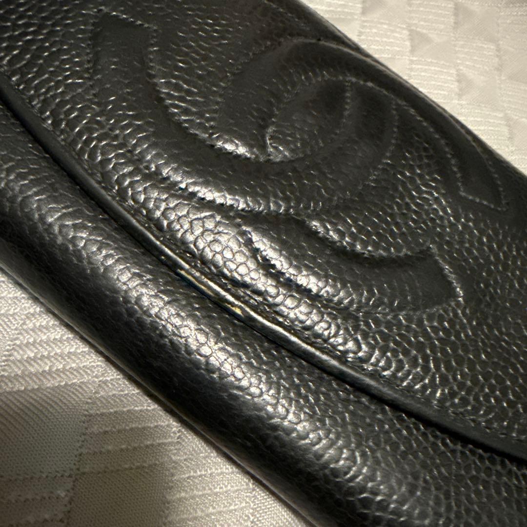 【an✿】CHANEL ブラックレザー 三つ折り財布、シリアルナンバー有り