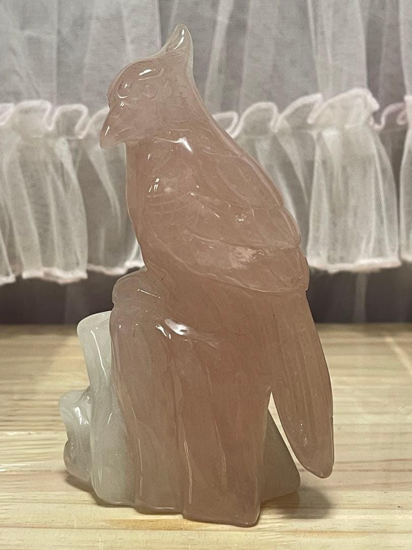 大きい❣️天然水晶 高品質 ローズクォーツ 鳥　手彫リ543g 置物  綺麗