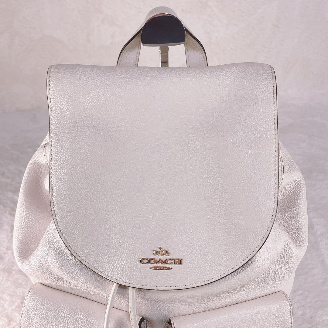 【美品】 COACH コーチリュック レザー ターンロック ホワイト