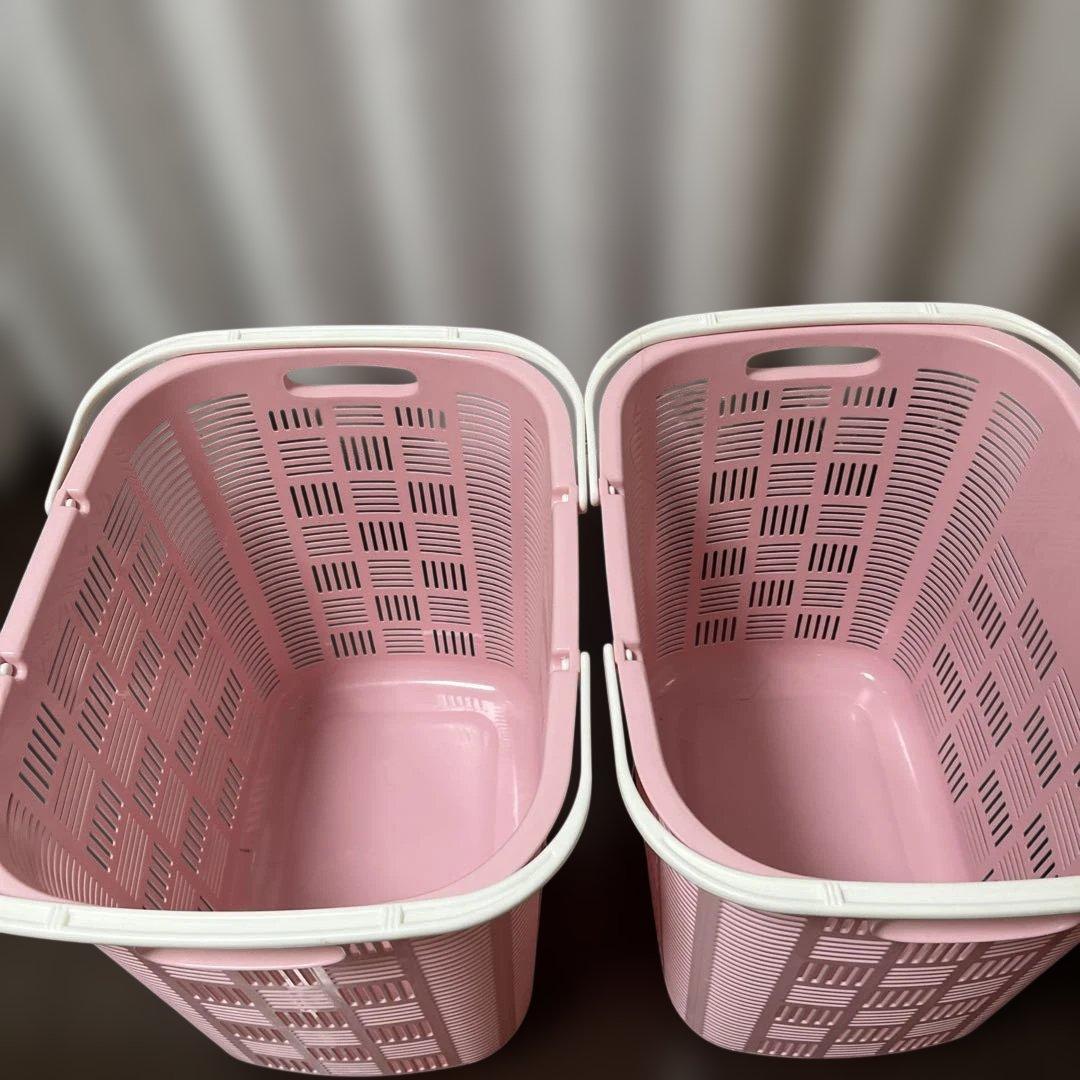 キティちゃん ピンクの花柄バスケット2個セット 洗濯バスケット 洗濯かご