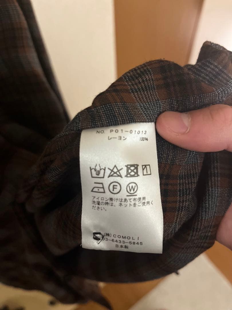 19ss comoli レーヨンオープンカラーチェックシャツ